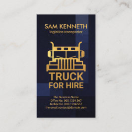 Cartão De Visita Transportador Dourado de Caminhões Diante de Azul