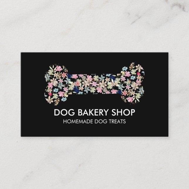 Cartão De Visita Tratamentos de cães caseiros com osso preto (Frente)