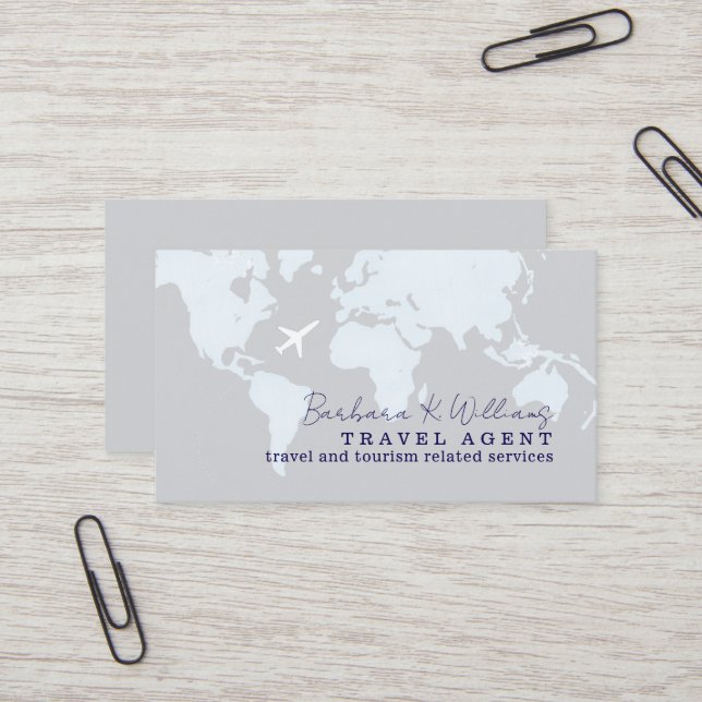 Cartão De Visita Travel Agent Business Card With Map (Frente/Verso In Situ)