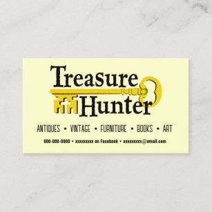 Cartão De Visita Treasure Hunter gold key vintage antiguidades