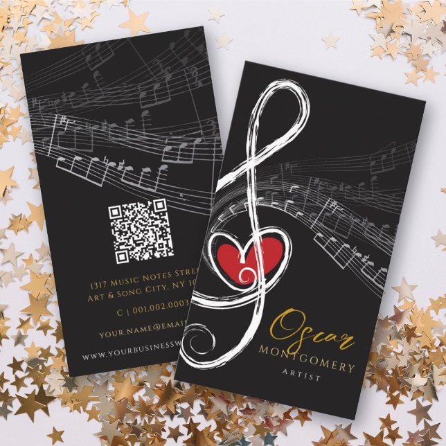 Cartão De Visita Treble Love Heart Music Musical Notes Symphony (Treble Love Heart Music Musical Notes Symphony Business Card @ fat_fa_tin)