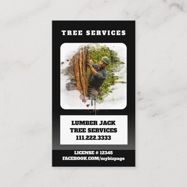 Cartão De Visita *~* Tree Services Lumber Jack Man QR Trunk (Frente)