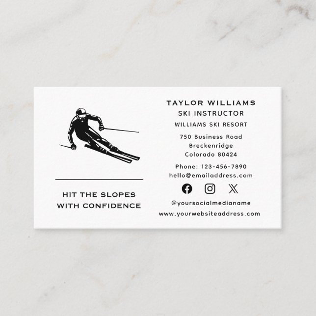 Cartão De Visita Treinador de esqui divertido Instrutor de esqui Mí (Frente)