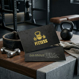 Cartão De Visita Treinador de Fitness Chic Black Gold Kettlebell Ba