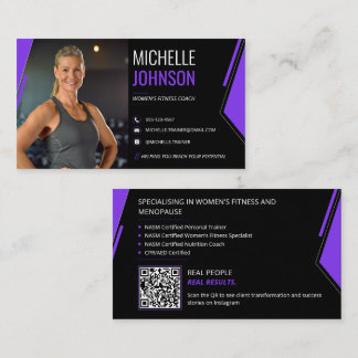 Cartão De Visita Treinador de Fitness Código QR Foto Moderna
