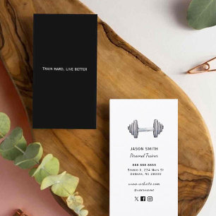 Cartão De Visita Treinador de Fitness Preto e Branco Moderno