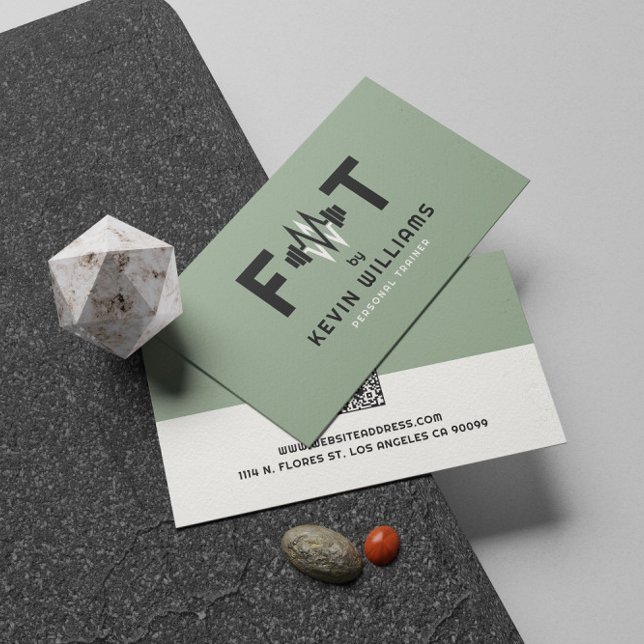 Cartão De Visita Treinador de Malhações Verde, Preto e Branco (Criador carregado)