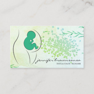Cartão De Visita Treinador de Nascimento de Doula Verde Floral Gráv
