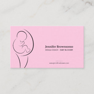 Cartão De Visita Treinador de Nascimento Doula Minimal Rosa Grávida
