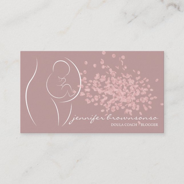 Cartão De Visita Treinador de Nascimento Rosa Grávida Simples Doula (Frente)