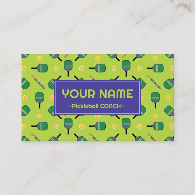 Cartão De Visita Treinador de Pickleball - Adoro picleball verde fr (Frente)