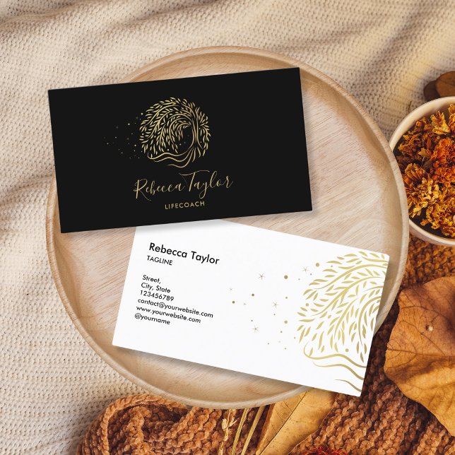 Cartão De Visita treinador de vida de terapeuta único willow tree (willow tree, gold color circle shape)