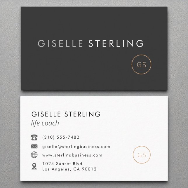 Cartão De Visita Treinador de vida Luxury Black Elegant Moderno (Criador carregado)