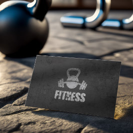 Cartão De Visita Treinador em Malhações Black & Silver Kettlebell B