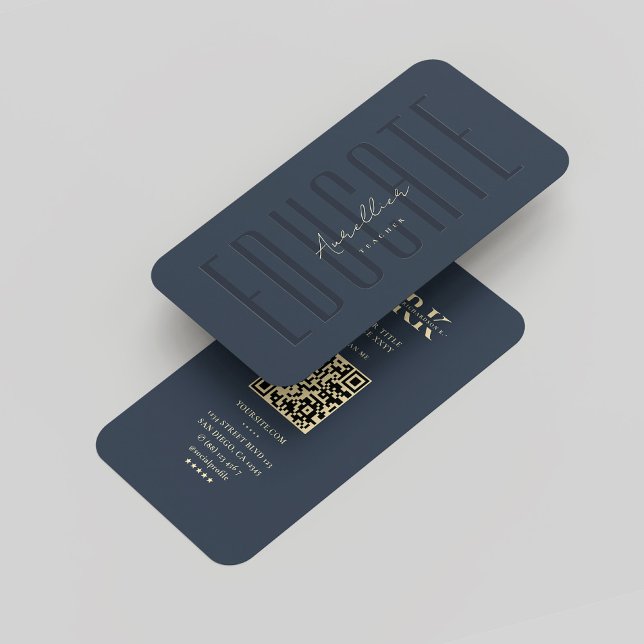 Cartão De Visita Treinador em Monograma Moderno Azul Escuro Dourado (Modern Monogram Teacher Education Dark Blue Gold Business Card
)