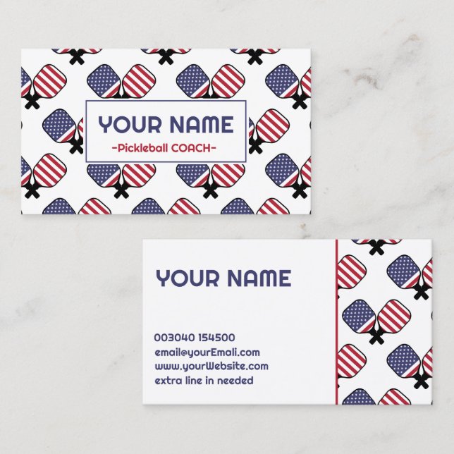 Cartão De Visita Treinador em Pickleball - Padrão dos EUA em branco (Frente/Verso)