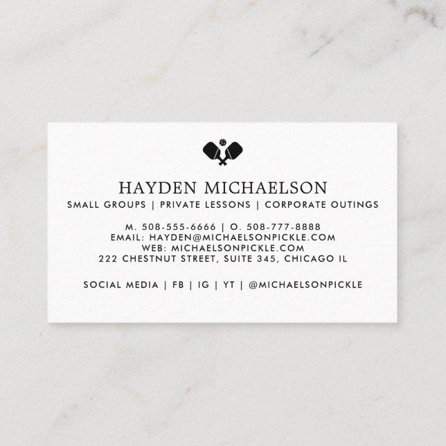 Cartão De Visita Treinador em Pickleball Pro - Adicionar seu logoti (Verso)