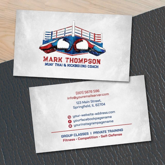Cartão De Visita Treinador Muay Thai e Kickboxing - Luvas e Anel (Criador carregado)