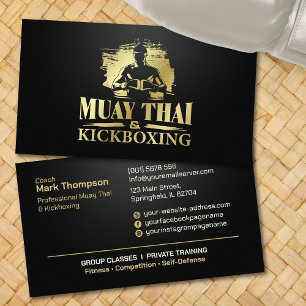 Cartão De Visita Treinador Muay Thai e Kickboxing - Preto e Dourado
