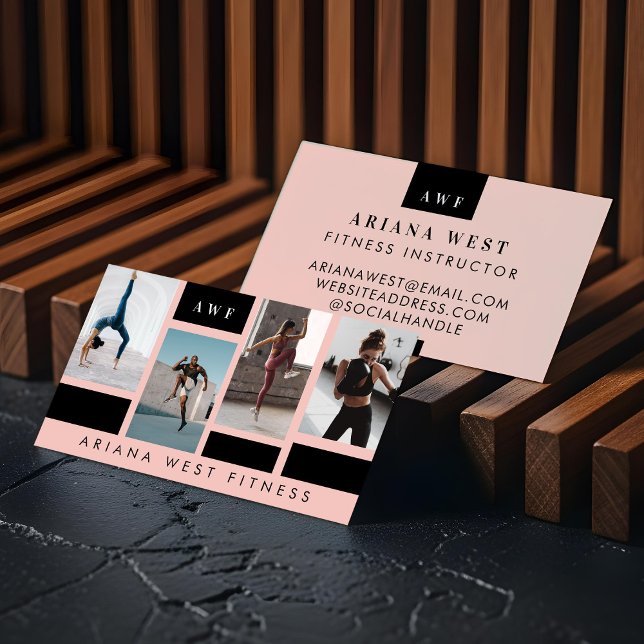 Cartão De Visita Treinador Pessoal de Treinamento Físico Moderno Gr (Modern Four Photo Collage Personal Trainer Fitness Business Card)