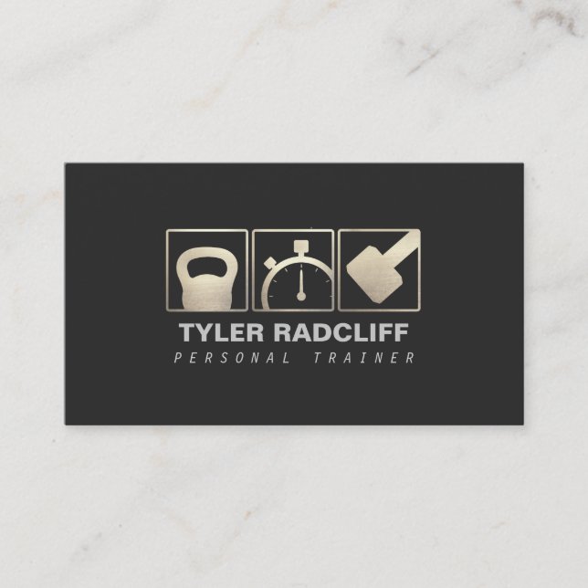 Cartão De Visita Treinador pessoal Kettlebell, Dumbbell, Stopwatch (Frente)