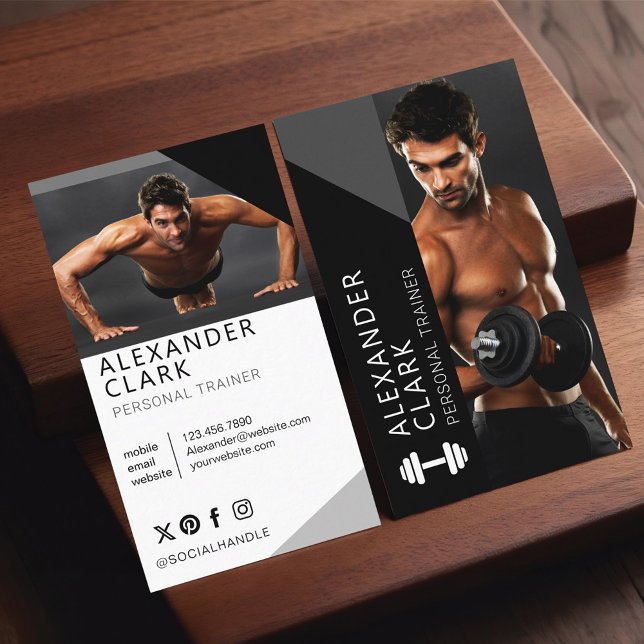 Cartão De Visita Treinador Pessoal Moderno Foto de Fitness Haltere (Modern Personal Trainer Fitness Photo Dumbbell Business Card)