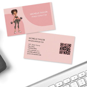 Cartão De Visita Treinadora de Fitness de Desenho Animado Rosa Fofo