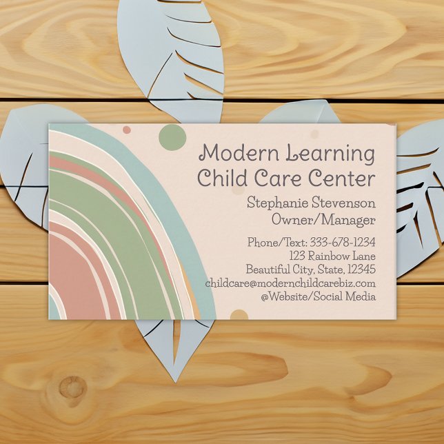 Cartão De Visita Treinamento para Crianças de Cuidados Infantis Mod (modern rainbow blush childcare daycare business card)