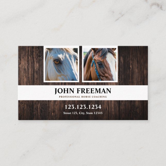 Cartão De Visita Treinamento Rustic Brown Horse Photo Equine (Frente)