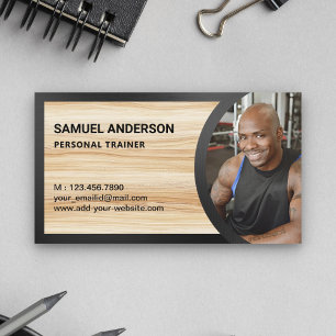 Cartão De Visita Treino Pessoal de Fitness com Textura de Madeira R