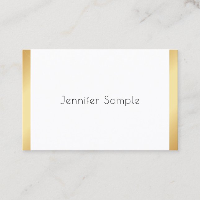 Cartão De Visita Trendência Elegante Moderna e Branca Dourada (Frente)