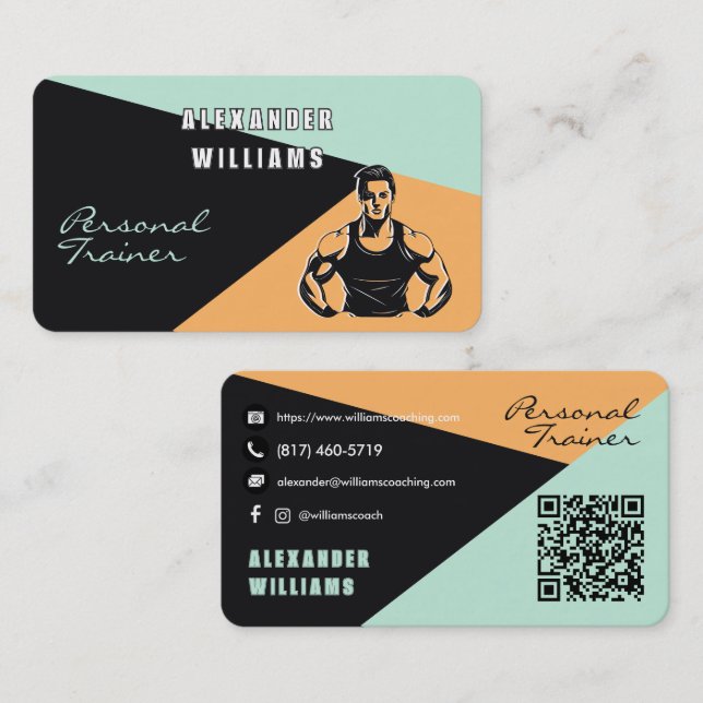 Cartão De Visita Trendy Apricot Aeroblue QRcode Treinador Pessoal (Frente/Verso)