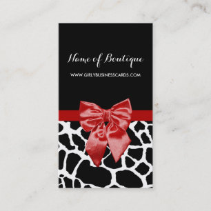 Cartão De Visita Trendy Black and White Girafa Girafa Vermelha Girl