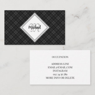 Cartão De Visita Trendy Black White Tartan Personalize Monograma