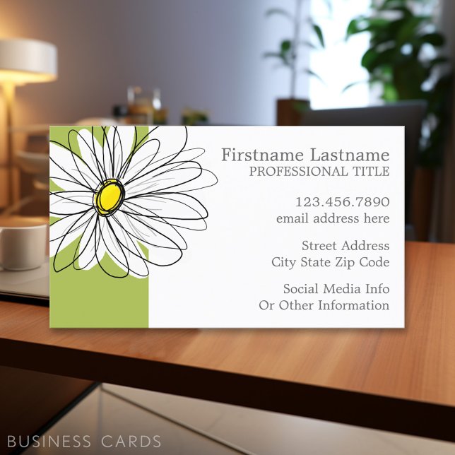 Cartão De Visita Trendy Daisy Floral Illustração - limão e amarelo (Personalized Printed Business Cards)
