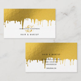 Cartão De Visita Trendy Dourado Drives Cabelo e Artista de Maquiage