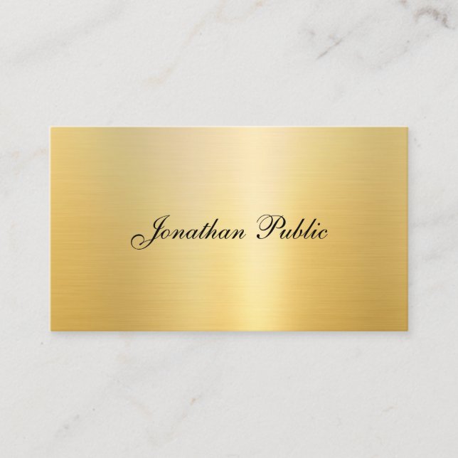 Cartão De Visita Trendy Faux Dourado Modern Calliografia Nome Model (Frente)