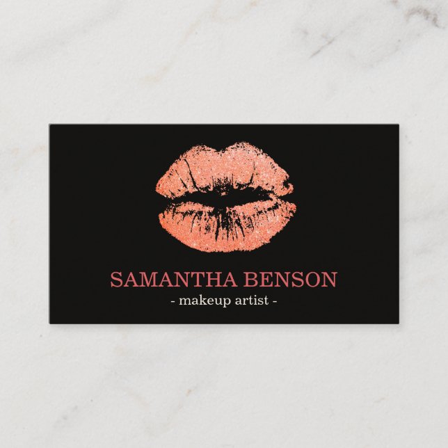 Cartão De Visita Trendy Floral Rosa Dourado Lábios Makeup Artista (Frente)