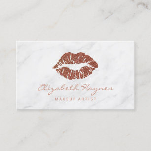 Cartão De Visita Trendy Glitter Rosa Dourado Lábios Marble Makeup A