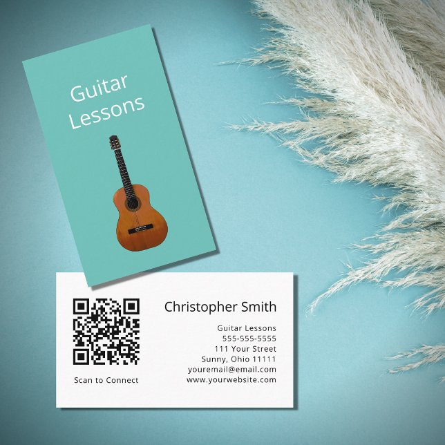 Cartão De Visita Trendy Guitar Lessons QR code Music Teacher (Criador carregado)