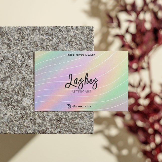 Cartão De Visita Trendy Holograma Lash Client Após Instrução De Cui (Trendy Hologram Lash Client After Care Instruction Business Card)
