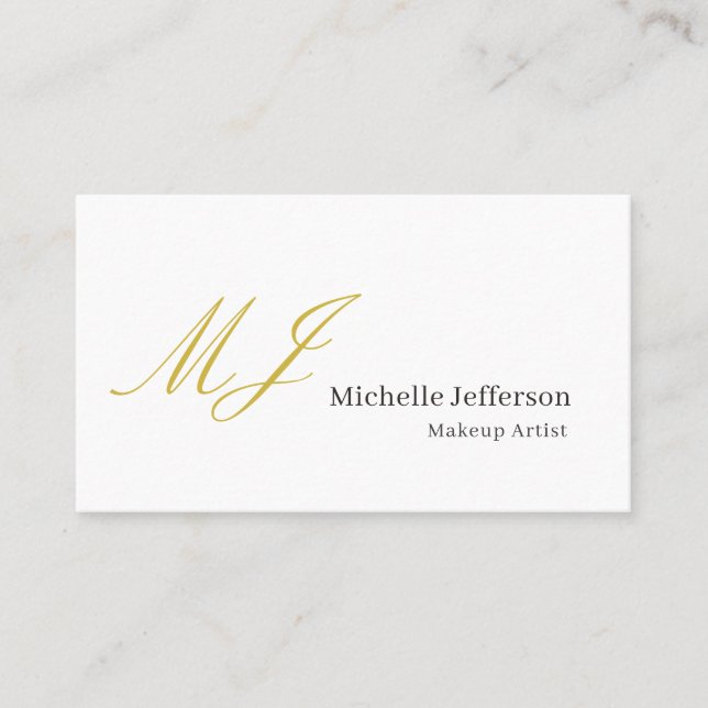 Cartão De Visita Trendy Makeup Artist Gold Monogram Black White (Frente)
