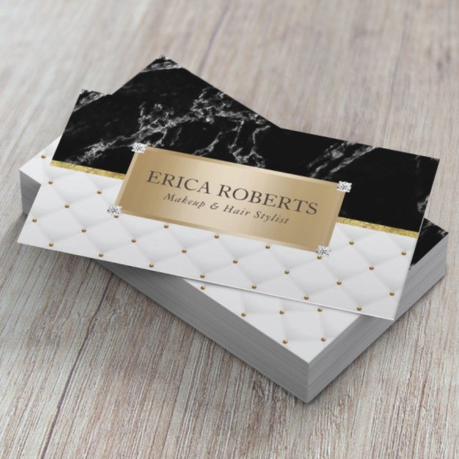 Cartão De Visita Trendy Marble Makeup Artist Hair Stylist Salon (Criador carregado)