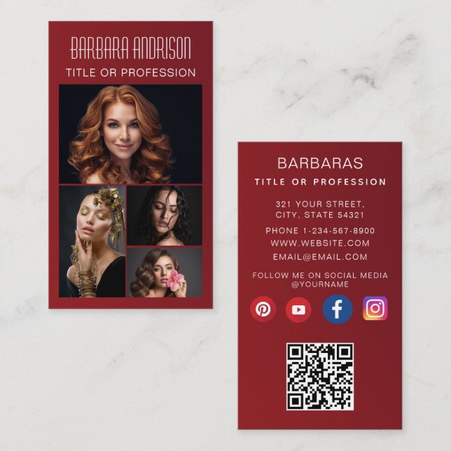 Cartão De Visita Trendy Modern QR code photo Business Card (Frente/Verso)