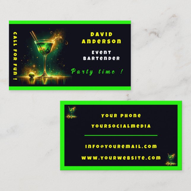 Cartão De Visita Trendy Neon Party Time Personalizado Profissional (Frente/Verso)