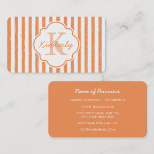 Cartão De Visita Trendy Orange Stripes Pintadas Monograma e Nome