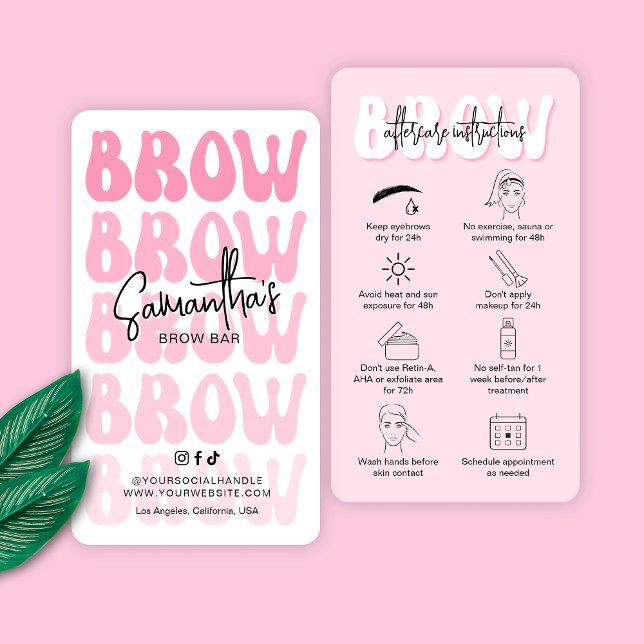 Cartão De Visita Trendy Pink Brow Depois do Cuidado com Fonte Retro (Criador carregado)
