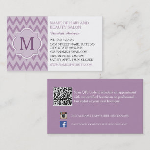 Cartão De Visita Trendy Purple Chevron Zigzag Monograma Beautician