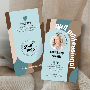 Cartão De Visita Trendy Retro Blue & Taupe Nail Artist Manicure