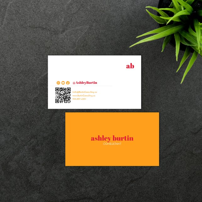 Cartão De Visita Trendy Retro Orange QR Code Social Media Business (Criador carregado)